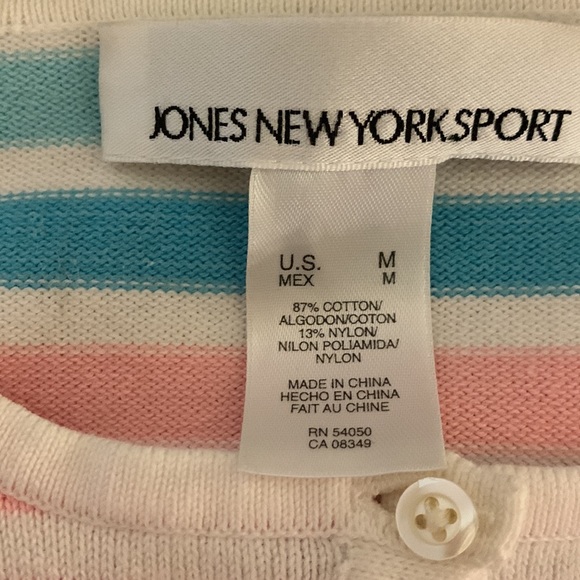 JONES NEW YORK SPORT Pink, Blue & Green striped Cardigan, Cotton blend, Medium - Picture 7 of 13